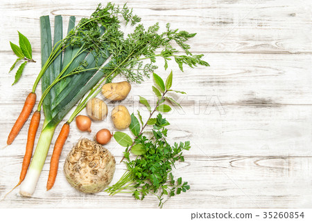 Fresh organic vegetables wooden background  35260854