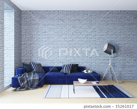 Living room in brick walls loft interior with nav 35261017