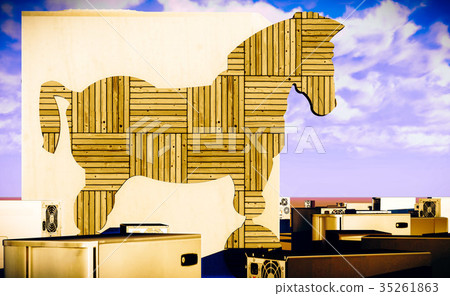 Trojan horse and computer 3d rendering Trojan horse and computer 3d rendering 35261863