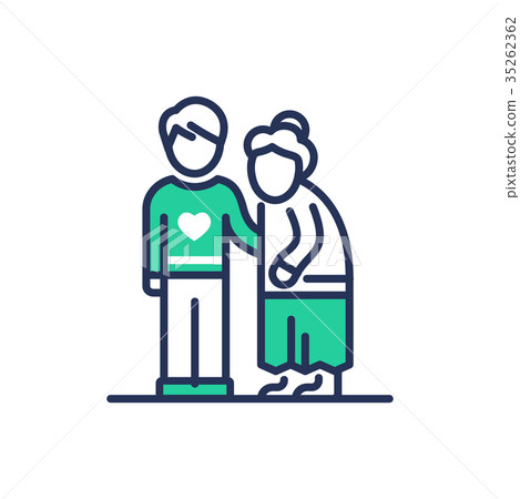 Elderly People Help - modern vector line icon. Elderly People Help - modern vector line icon. 35262362