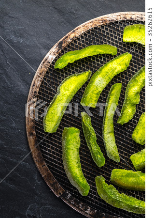 Preparation of candied fruits from a bright green 35262615