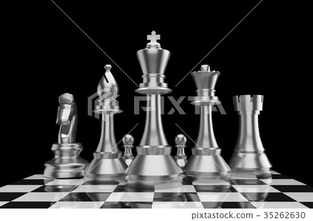 chess of group in metal color in 3D rendering 35262630
