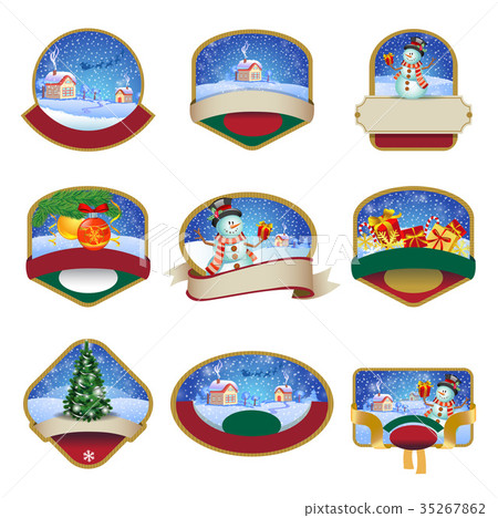 Christmas labels with lovely winter landscapes 35267862