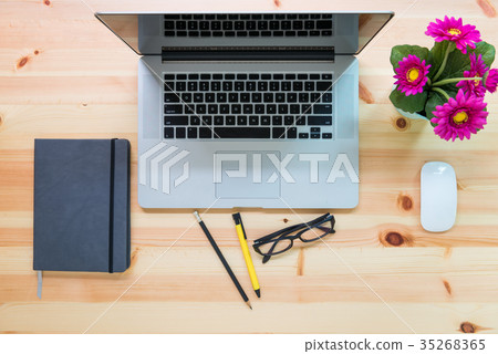 Computer laptop and equipment on table wooden Computer laptop and equipment on table wooden 35268365