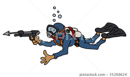 Funny diver with a harpoon 35268624