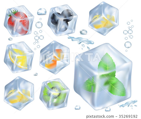 Fruits, Berries and Herb in Ice Illustrations 35269192