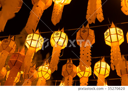 Thai hanging lantern of Yi Peng at night Thai hanging lantern of Yi Peng at night 35270620