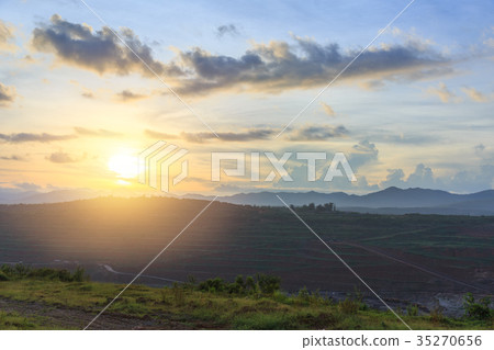 Landscape sunset sky view of Mae Moh Coal Mine pit Landscape sunset sky view of Mae Moh Coal Mine pit 35270656