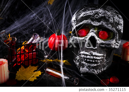 Happy Halloween Party Table with spider web  35271115