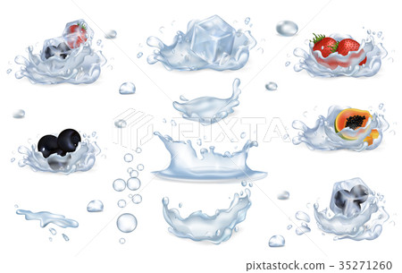 Water Splashes and Frozen Fruits and Berries Set 35271260