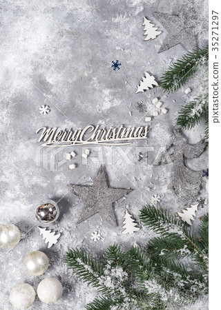 Christmas still life. Silver toys and decorative Christmas still life. Silver toys and decorative 35271297