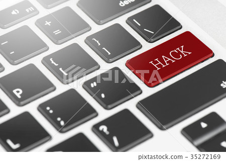 "HACK" Red button keyboard on laptop computer "HACK" Red button keyboard on laptop computer 35272169
