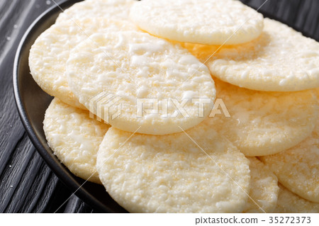 Crispy rice cakes close-up on a plate. horizontal 35272373