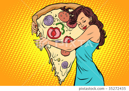 woman hugging a pizza woman hugging a pizza 35272435