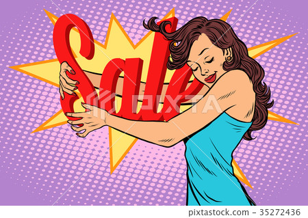 Woman hugging sales, love to shopping Woman hugging sales, love to shopping 35272436