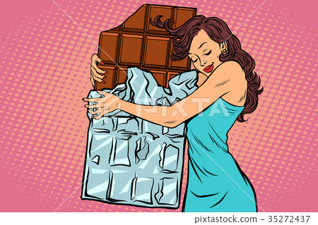 woman hugs chocolate, love sweets woman hugs chocolate, love sweets 35272437