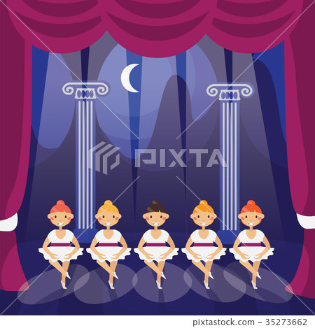Little ballerina girls on a  stage in spotlights. 35273662