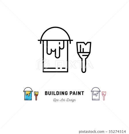 Paint tin and paint brush outline icons. Repair 35274314