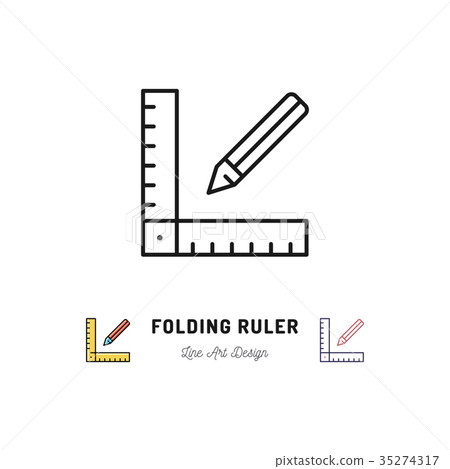Folding ruler icon. Ruler and pencil thin line art Folding ruler icon. Ruler and pencil thin line art 35274317