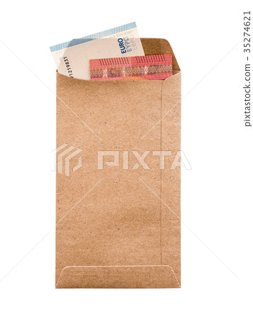 Euro banknote in envelope on white background. Euro banknote in envelope on white background. 35274621