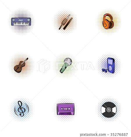 Musical device icons set, pop-art style 35276887