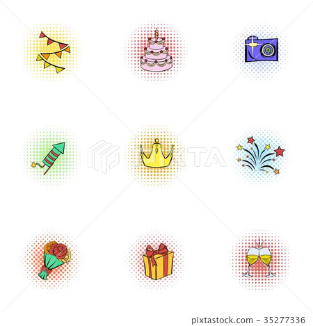 Holiday icons set, pop-art style 35277336