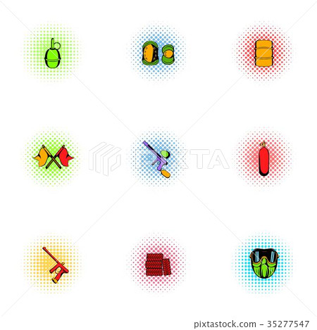 Paintball club icons set, pop-art style 35277547