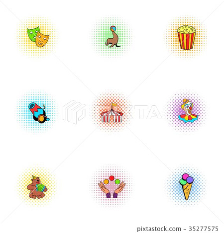 Concert in circus icons set, pop-art style Concert in circus icons set, pop-art style 35277575