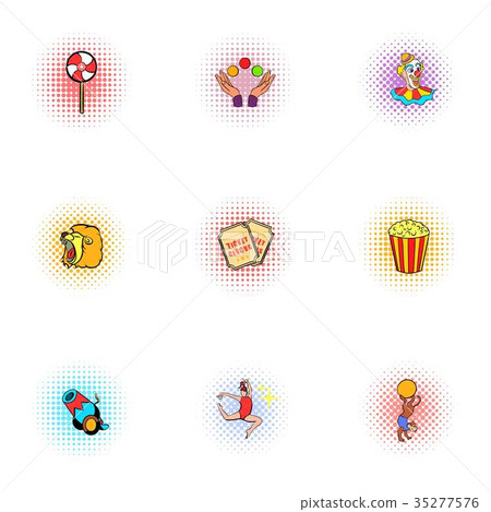 Circus chapiteau icons set, pop-art style Circus chapiteau icons set, pop-art style 35277576