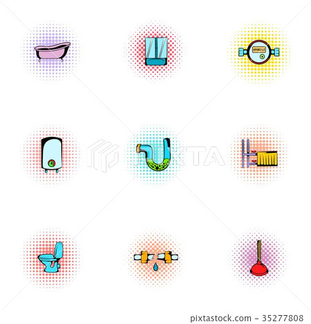 Equipment for bathroom icons set, pop-art style Equipment for bathroom icons set, pop-art style 35277808
