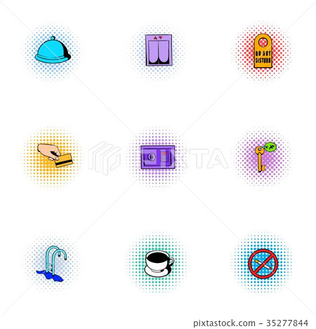 Hostel accommodation icons set, pop-art style Hostel accommodation icons set, pop-art style 35277844