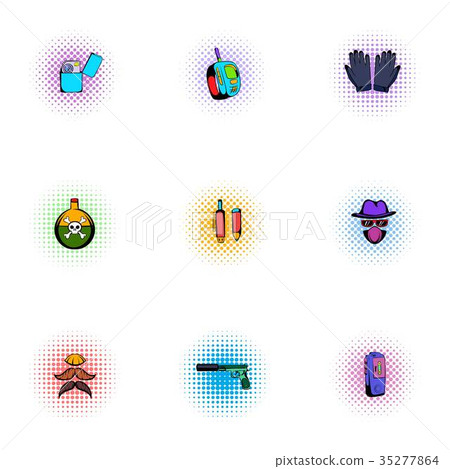 Search Illegal action icons set, pop-art style 35277864