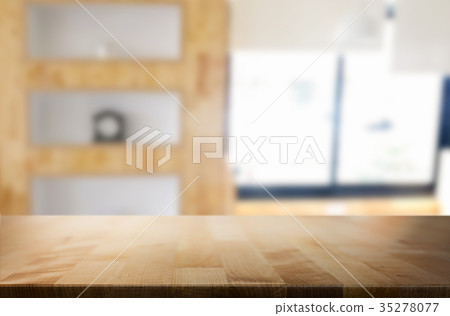 Empty of wood table top on blur of window glass in the morning b Empty of wood table top on blur of window glass in the morning b 35278077