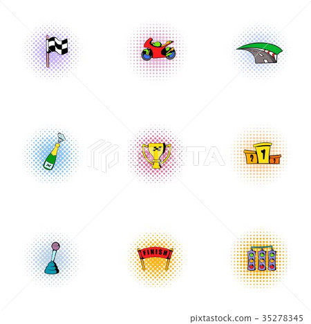 Championship formula 1 icons set, pop-art style 35278345