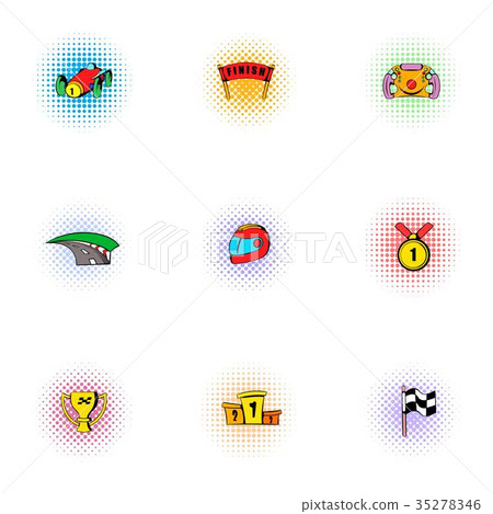 Racing accessories icons set, pop-art style 35278346