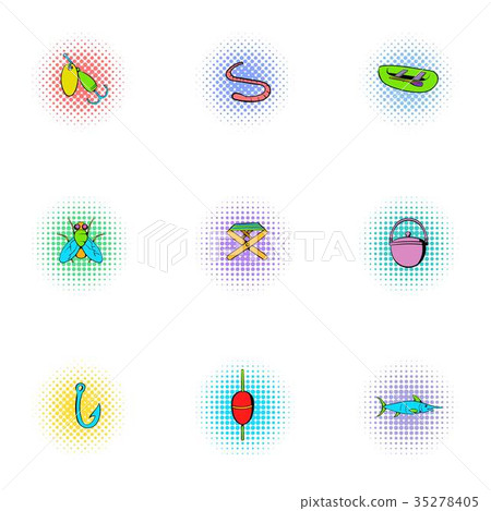 Fishing sport icons set, pop-art style Fishing sport icons set, pop-art style 35278405