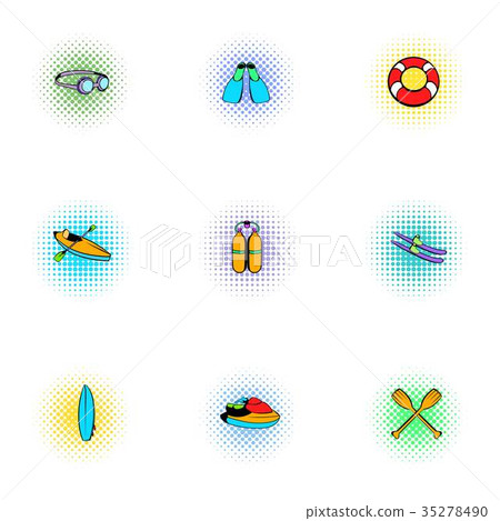 Swimming on water icons set, pop-art style 35278490