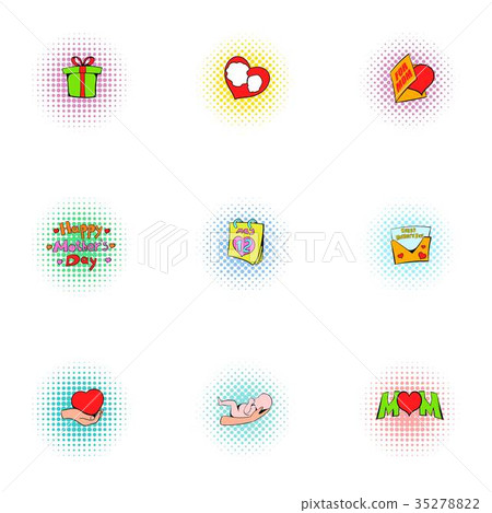 Love of mother icons set, pop-art style 35278822
