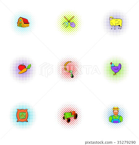 Farm icons set, pop-art style Farm icons set, pop-art style 35279290