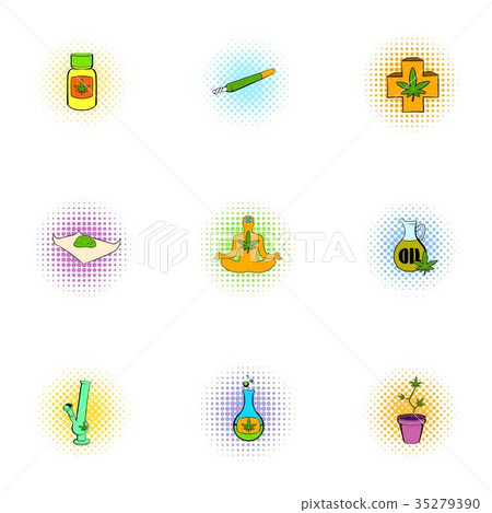 Marijuana icons set, pop-art style Marijuana icons set, pop-art style 35279390