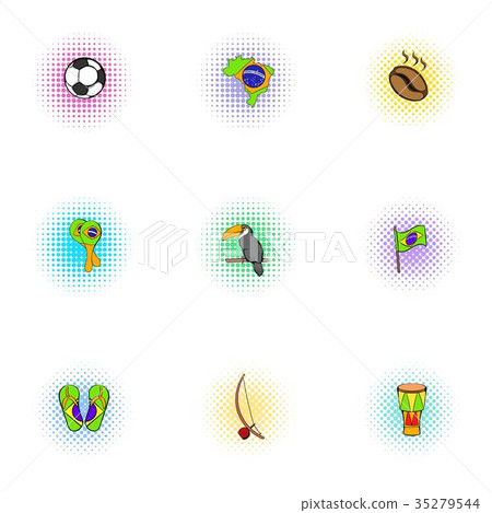 Holiday in Brazil icons set, pop-art style Holiday in Brazil icons set, pop-art style 35279544