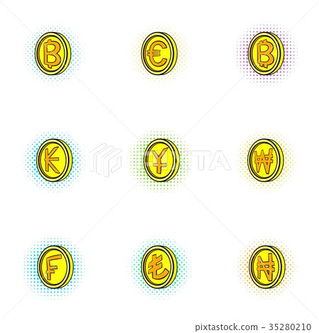 Types of money icons set, pop-art style Types of money icons set, pop-art style 35280210