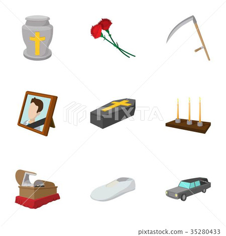 Funeral services icons set, cartoon style Funeral services icons set, cartoon style 35280433