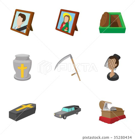 Funeral icons set, cartoon style Funeral icons set, cartoon style 35280434