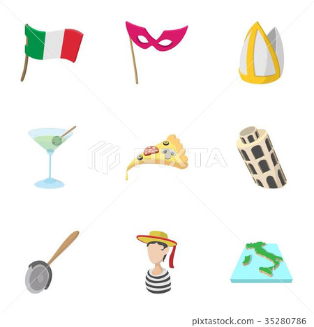 Trip to Italy icons set, cartoon style 35280786