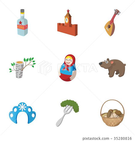 Country Russia icons set, cartoon style Country Russia icons set, cartoon style 35280816
