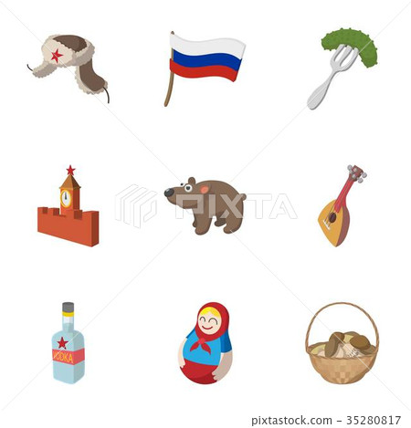 Russia icons set, cartoon style Russia icons set, cartoon style 35280817