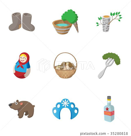 Holiday in Russia icons set, cartoon style Holiday in Russia icons set, cartoon style 35280818