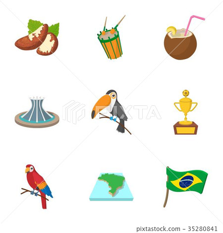 Brazil icons set, cartoon style Brazil icons set, cartoon style 35280841