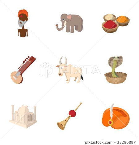 India icons set, cartoon style India icons set, cartoon style 35280897